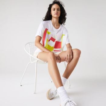 Lacoste Art-Print Cotton T-Shirt Dámské - Tričko Bílé | CZ-UlEq9S